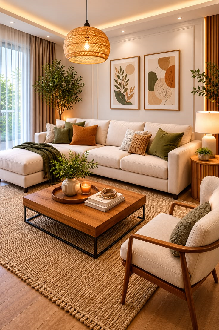 Modern Warm Minimalist Living Room